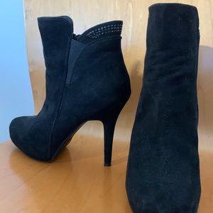 Madeline Stuart Studded Zip Heeled Ankle Booties, Black, Size 8